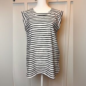 J. Crew Women's Blue White Stripped Capped Sleeve Blouse Top Size XS Long Length